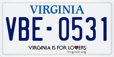 VA license plate VBE0531