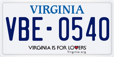VA license plate VBE0540