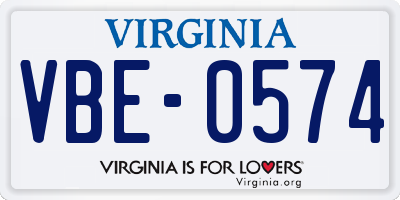 VA license plate VBE0574