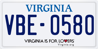 VA license plate VBE0580