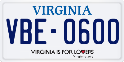 VA license plate VBE0600