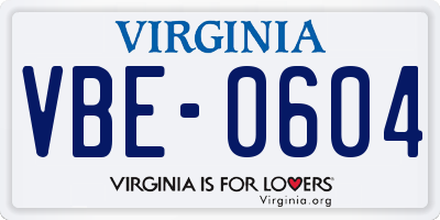 VA license plate VBE0604
