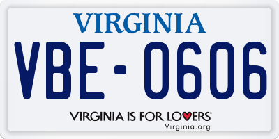 VA license plate VBE0606