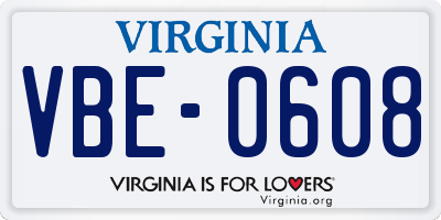 VA license plate VBE0608