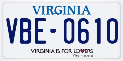 VA license plate VBE0610