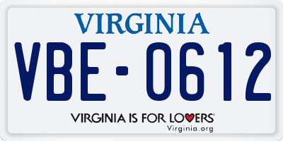 VA license plate VBE0612