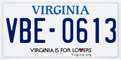 VA license plate VBE0613