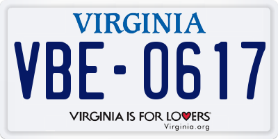 VA license plate VBE0617