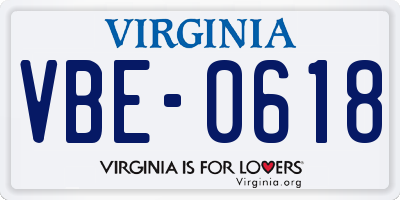 VA license plate VBE0618