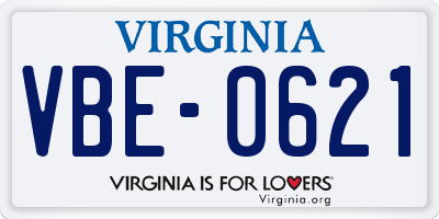 VA license plate VBE0621