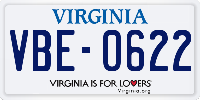 VA license plate VBE0622