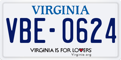 VA license plate VBE0624