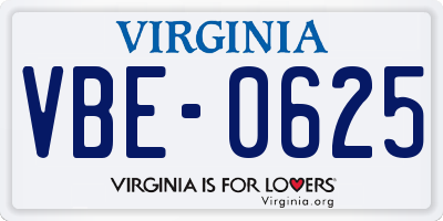 VA license plate VBE0625