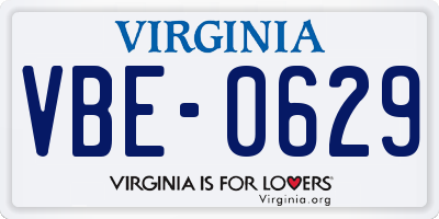 VA license plate VBE0629