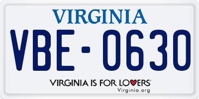 VA license plate VBE0630