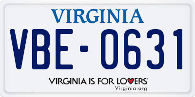 VA license plate VBE0631