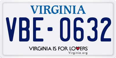 VA license plate VBE0632