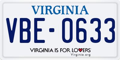 VA license plate VBE0633