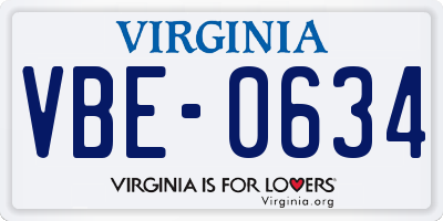 VA license plate VBE0634