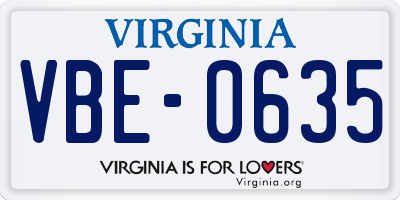 VA license plate VBE0635
