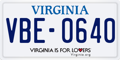 VA license plate VBE0640
