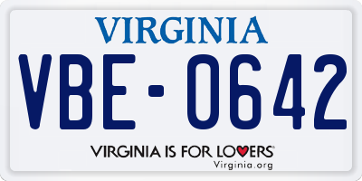 VA license plate VBE0642