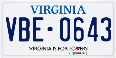 VA license plate VBE0643