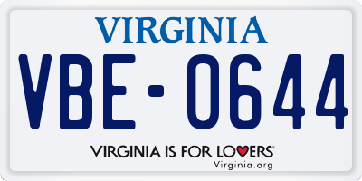 VA license plate VBE0644