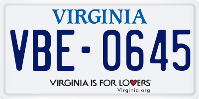 VA license plate VBE0645