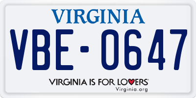 VA license plate VBE0647