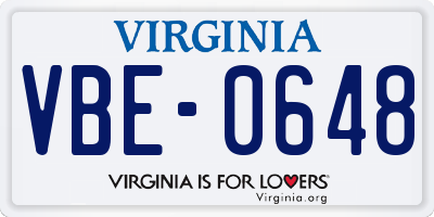 VA license plate VBE0648