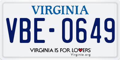 VA license plate VBE0649