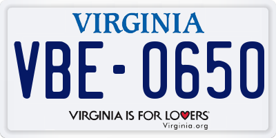VA license plate VBE0650