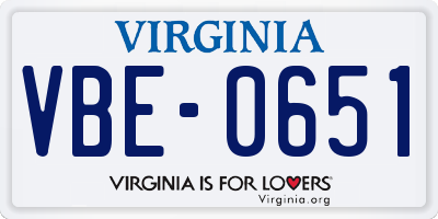 VA license plate VBE0651
