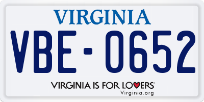 VA license plate VBE0652