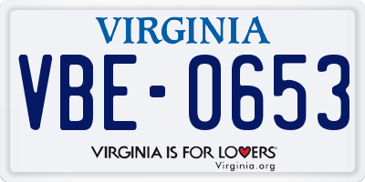 VA license plate VBE0653