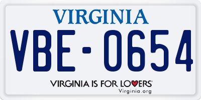 VA license plate VBE0654