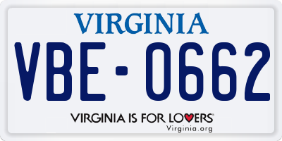 VA license plate VBE0662