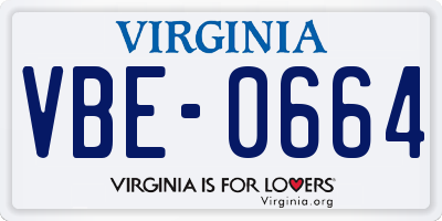 VA license plate VBE0664