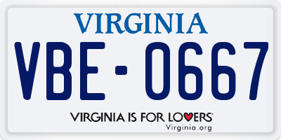 VA license plate VBE0667