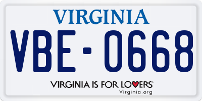 VA license plate VBE0668