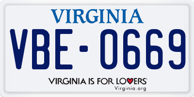 VA license plate VBE0669