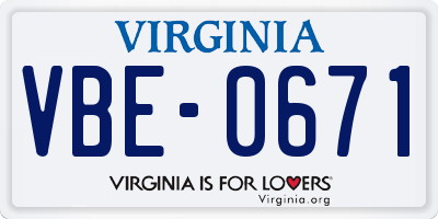 VA license plate VBE0671