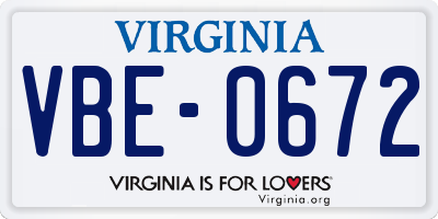VA license plate VBE0672