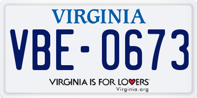 VA license plate VBE0673