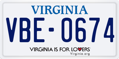 VA license plate VBE0674