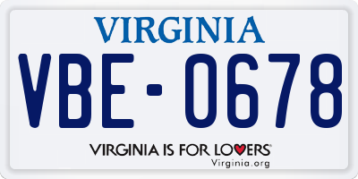 VA license plate VBE0678