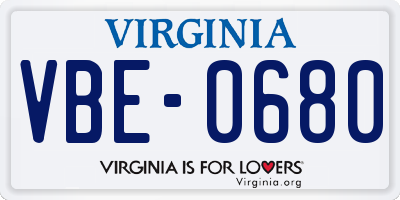 VA license plate VBE0680