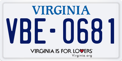 VA license plate VBE0681
