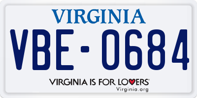 VA license plate VBE0684